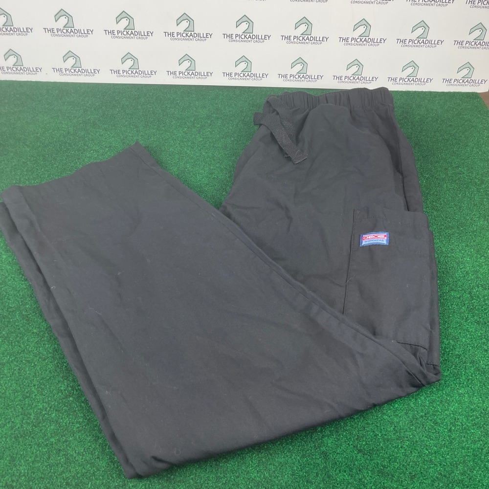 Cherokee Black Scrub Pants Cargo Style‎ Elastic Waist Drawstring Size L